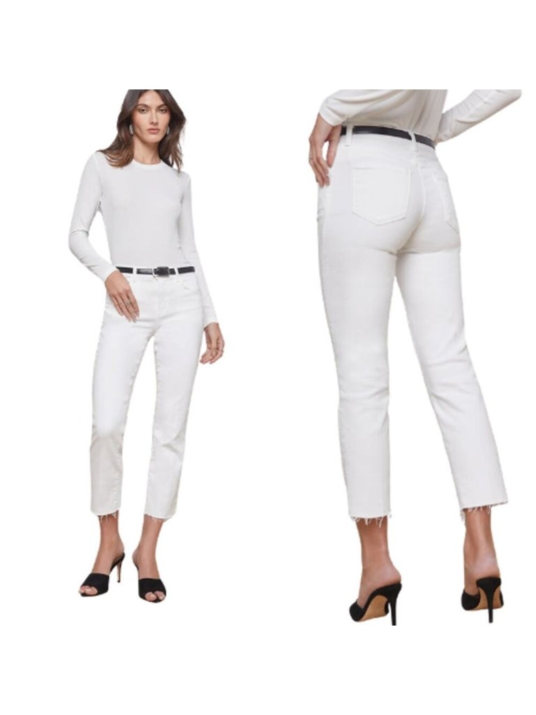 New L'agence Sada High Rise Slim Leg Cropped Raw Edge Jeans White Size: 27